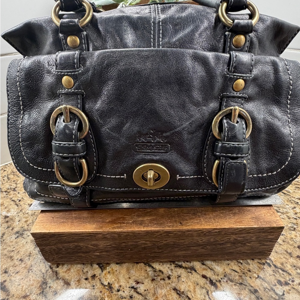 Coach Legacy Leather Satchel Black Brass Turnlock Bag 22704-Rare Bag